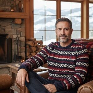 AEO Red Blue Tan Heavy Weight Pullover Athletic Fit Sweater Size S